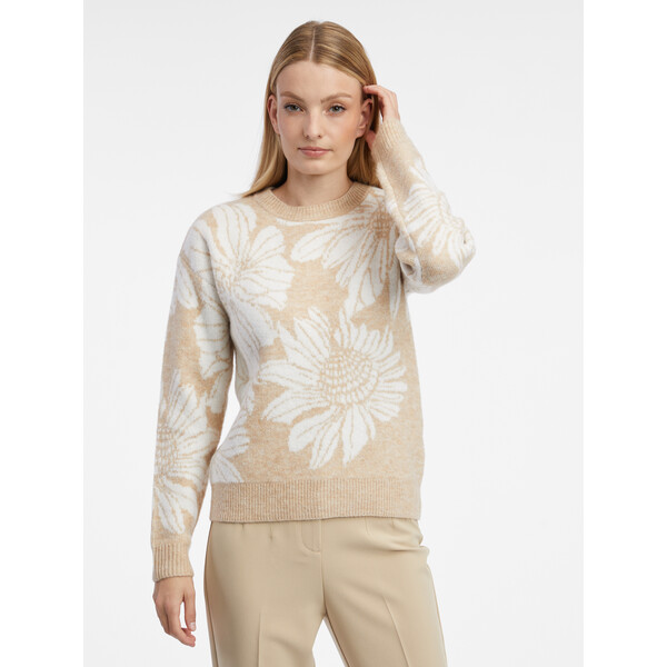 Orsay Biało-beżowy damski sweter w kwiaty 507508082000