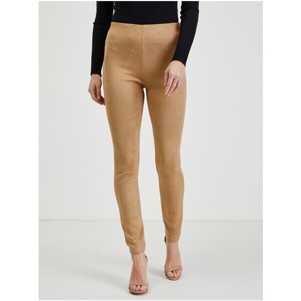 Orsay Zamszowe spodnie damskie jasnobrązowe 350190-085000