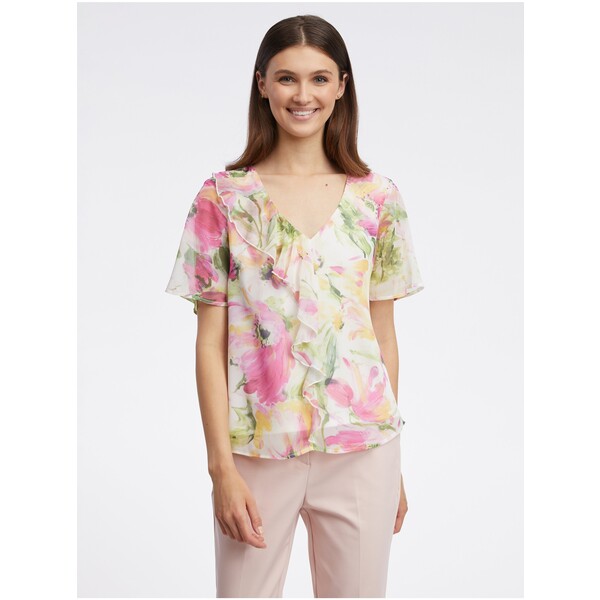 Orsay Różowo-biała damska bluzka w kwiaty 651141001000