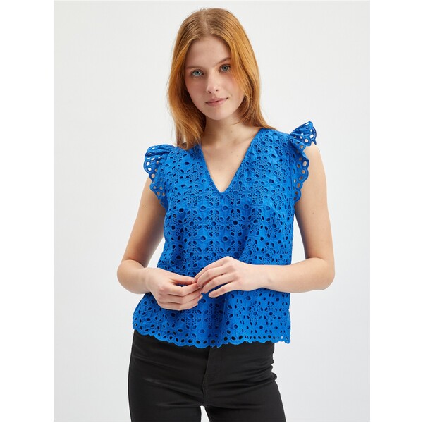 Orsay Niebieska, wzorzysta bluzka damska 633019-511000