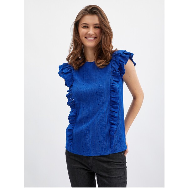 Orsay Niebieska koszula damska z falbanką 155066555000