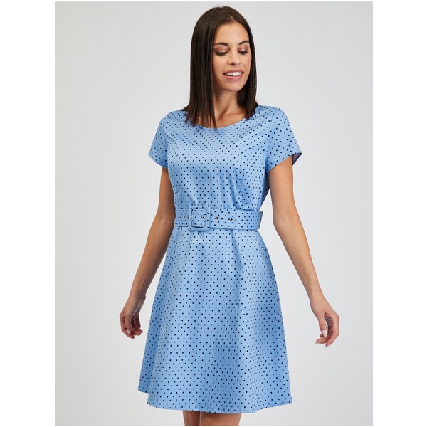 Orsay Niebieska sukienka damska w kropki z paskiem 490458520000