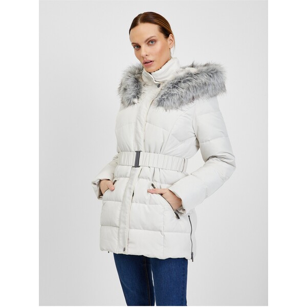Orsay Kremowa damska pikowana kurtka zimowa z paskiem 814014-029000