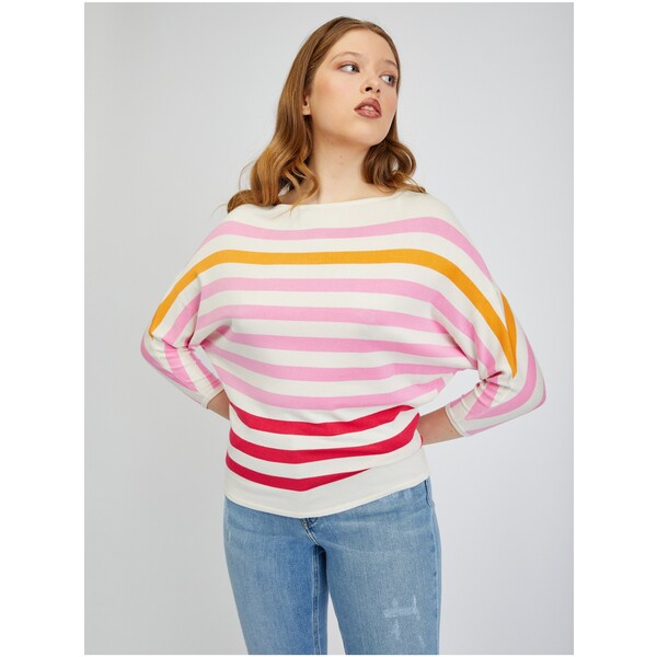 Orsay Różowo-kremowy sweter damski w paski 507497242000