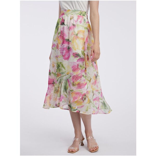 Orsay Różowo-biała damska spódnica midi w kwiaty 722298001000
