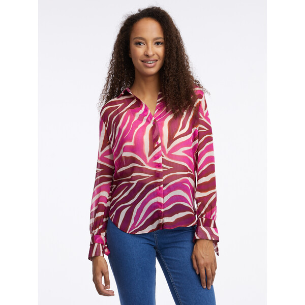 Orsay Różowo-bordowa wzorzysta bluzka damska 650261317000