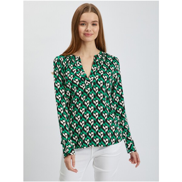 Orsay Biało-zielona bluzka damska wzorzysta 619142-867000