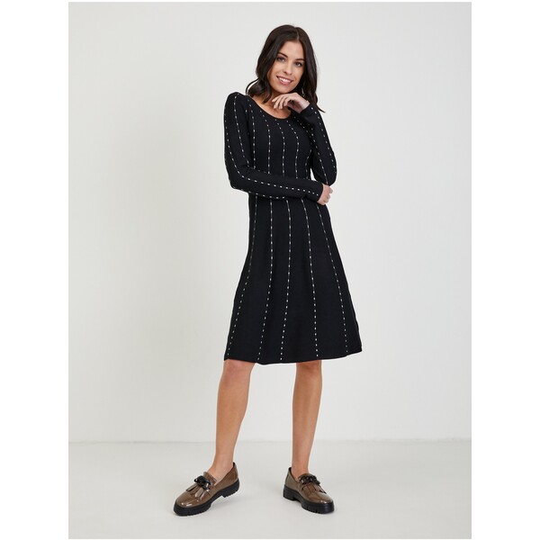 Orsay Czarna damska wzorzysta sukienka swetrowa 530389660000