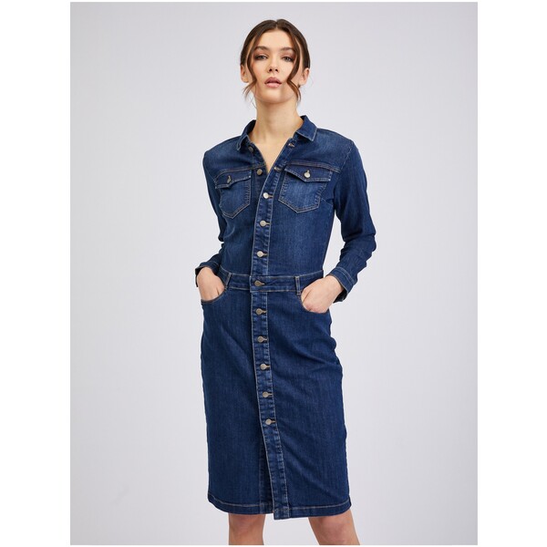 Orsay Ciemnoniebieska damska sukienka jeansowa 460146548000