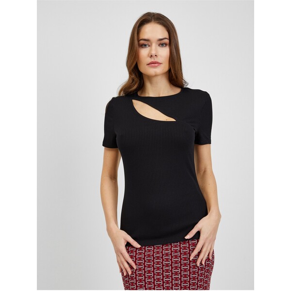 Orsay Czarna koszulka damska w prążki z wycięciem 155064-660000