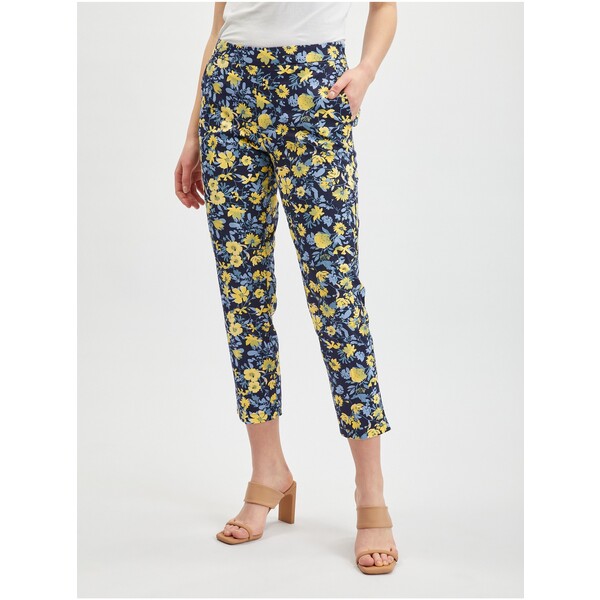 Orsay Żółto-niebieskie damskie spodnie cropped w kwiaty 356248520000