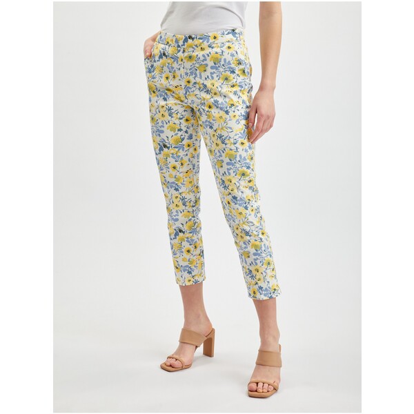 Orsay Żółto-białe spodnie damskie cropped floral 356248157000