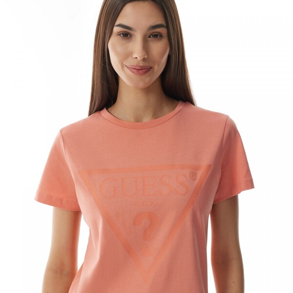 GUESS Damski t-shirt z nadrukiem Guess Adele SS CN Tee - koral