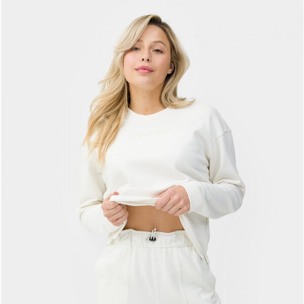 Damska bluza dresowa nierozpinana bez kaptura Calvin Klein Sweaters 00GWS3W301 - biała