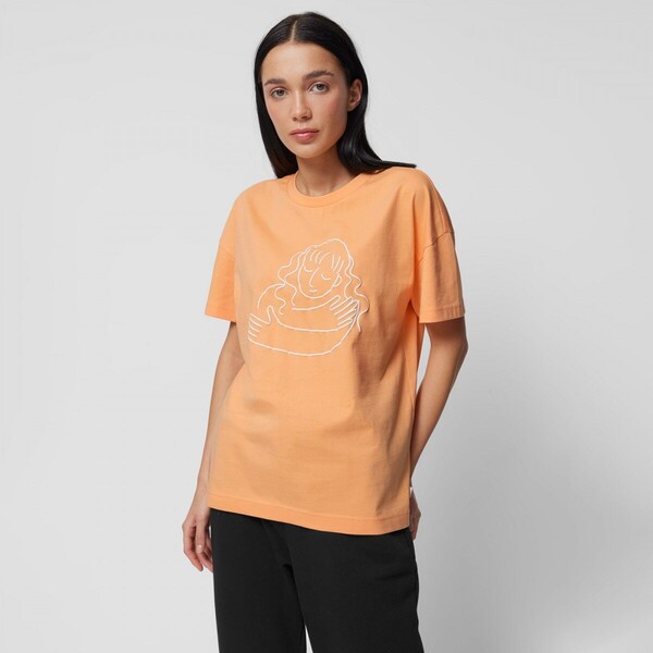 Damski t-shirt z nadrukiem Outhorn OTHAW23TTSHF0844 - pomarańczowy