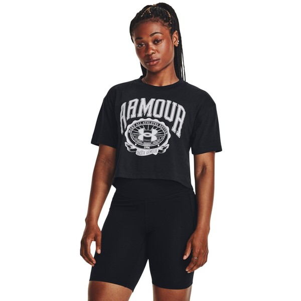 UNDER ARMOUR Damski t-shirt z nadrukiem Under Armour UA Collegiate Crest Crop SS - czarny