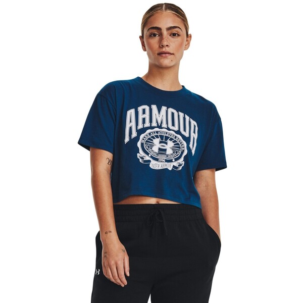 UNDER ARMOUR Damski t-shirt z nadrukiem Under Armour UA Collegiate Crest Crop SS - granatowa