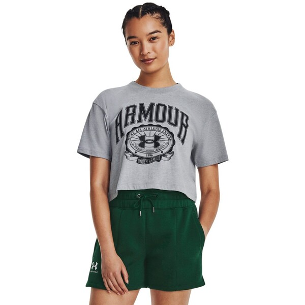 UNDER ARMOUR Damski t-shirt z nadrukiem Under Armour UA Collegiate Crest Crop SS - szary