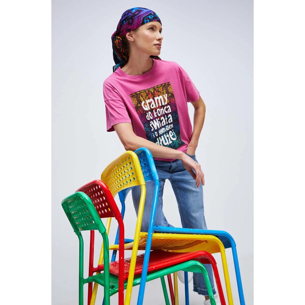 T-shirt bawełniany damski z kolekcji WOŚP x Medicine kolor różowy
