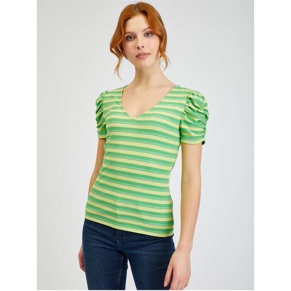 Orsay Żółto-zielona koszulka damska w paski 173012865000