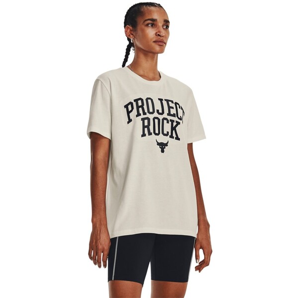 Damska koszulka treningowa UNDER ARMOUR Project Rock Heavyweight Campus T-Shirt - kremowy