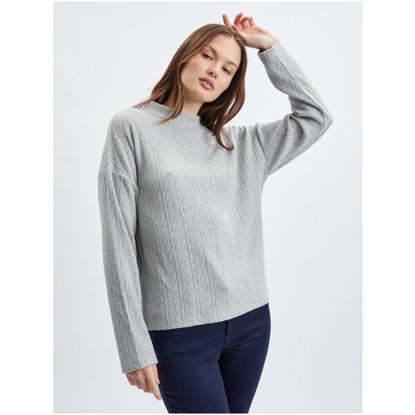 Orsay Jasnoszary damski wzorzysty sweter 180203692000
