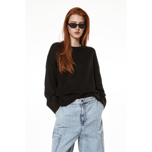 H&M Żakardowy sweter - Okrągły dekolt - Długi rękaw - 1161787005 Czarny