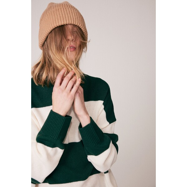 H&M Żakardowy sweter - Okrągły dekolt - Długi rękaw - 1161787005 Kremowy/Paski