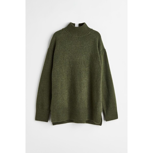H&M Sweter oversize z golfem - 0992208001 Ciemna zieleń khaki