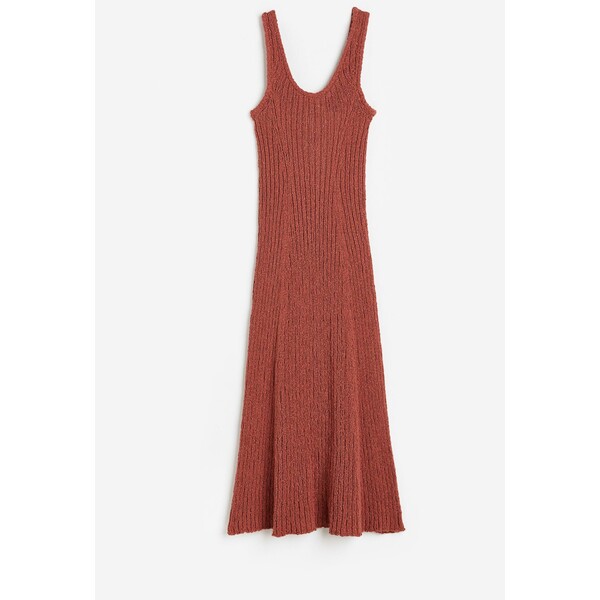 H&M Długa sukienka z dzianiny - Głęboki dekolt - Bez rękawów - 1176818001 Ceglastoczerwony