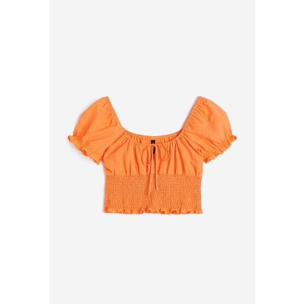 H&M Elastycznie marszczona bluzka z bufkami - Dekolt baleriny - Krótki rekaw - 1134791003 Pomarańczowy