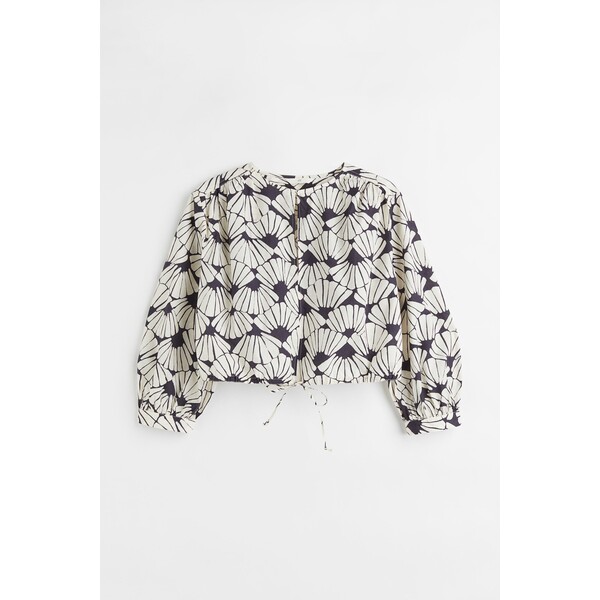 H&M Krótka bluzka bawełniana - 1063264001 Naturalna biel/Ciemnoszary