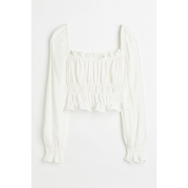 H&M Bluzka z falbankami - Kwadratowy dekolt - Długi rękaw - 1053075001 Biały
