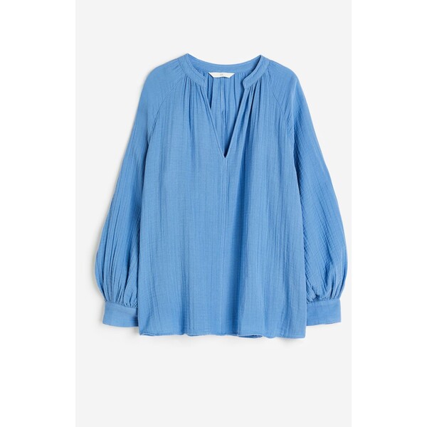 H&M Bluzka z dwuwarstwowej tkaniny - Dekolt w serek - Długi rękaw - 1130712012 Niebieski