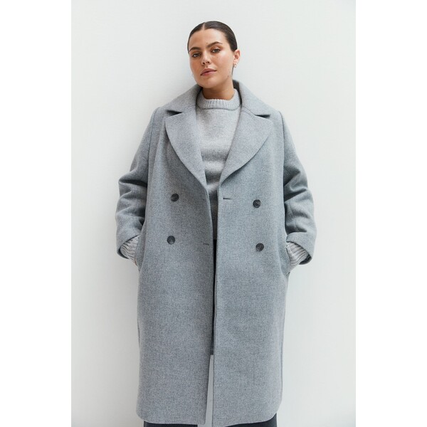 H&M Dwurzędowy płaszcz - 1191792004 Szary melanż
