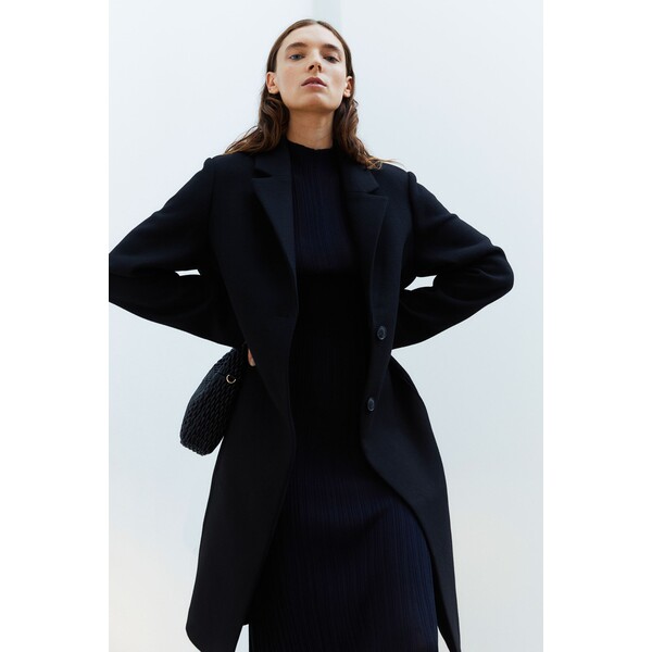 H&M Jednorzędowy płaszcz z diagonalu - 1188317001 Czarny