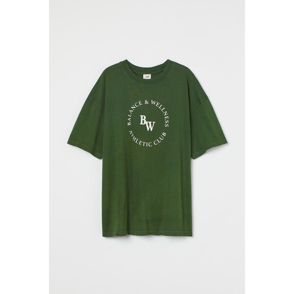 H&M T-shirt z nadrukiem - 1004271048 Ciemnozielony/Balance
