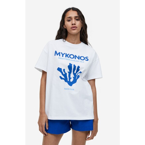 H&M T-shirt z nadrukiem - 1004271048 Biały/Mykonos