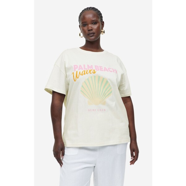 H&M T-shirt z nadrukiem - 1004271048 Kremowy/Palm Beach