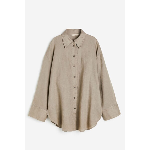 H&M Lniana koszula - Długi rękaw - Długa - 1063184005 Beżowy