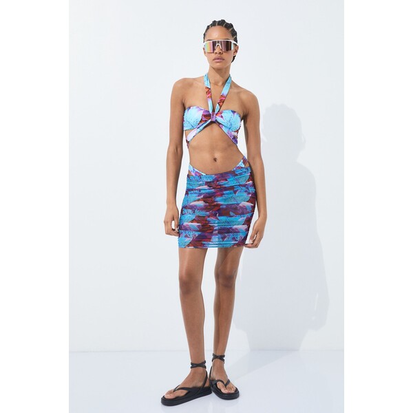 H&M Marszczona spódnica plażowa - Normalna talia - Krótka - -ONA 1180179001 Niebieski/Kwiaty