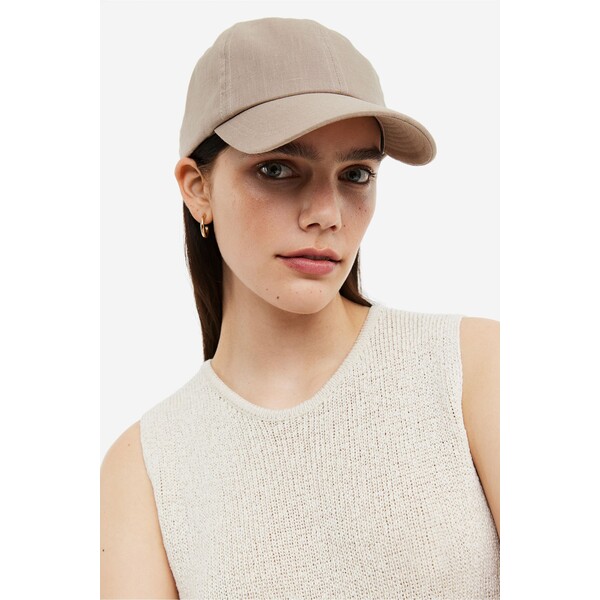 H&M Lniana czapka z daszkiem - 1174801001 Szarobeżowy