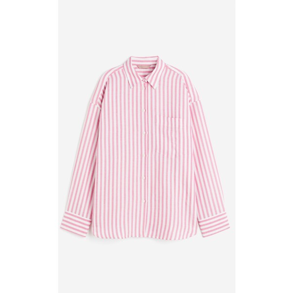 H&M Koszula z domieszką lnu - Długi rękaw - Normalna długość - 1176211001 Różowy/Paski