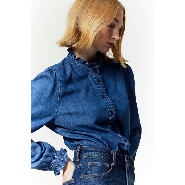 H&M Dżinsowa bluzka z falbankami - 1191867002 Niebieski denim