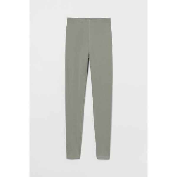 H&M Dżersejowe legginsy z bawełny - Wysoka talia - Długa - 0989024001 Jasnozielony