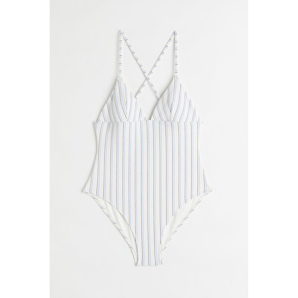 H&M Kostium kąpielowy z usztywnianymi miseczkami - 1041723004 Biały/Prążek tenisowy