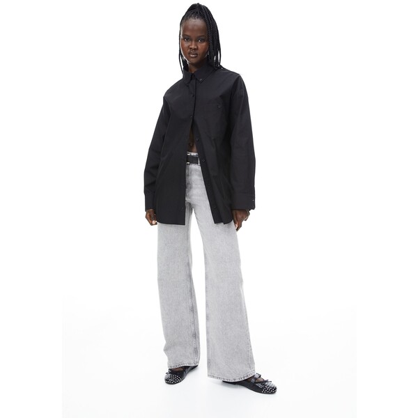 H&M Popelinowa koszula oversize - Długi rękaw - Długa - 1134735002 Czarny
