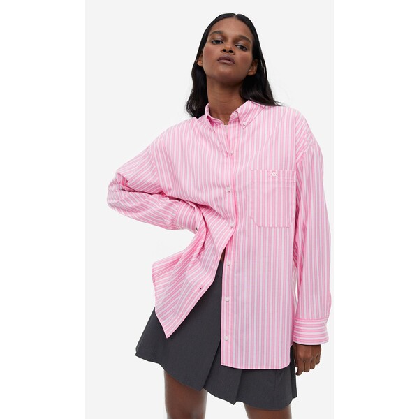 H&M Popelinowa koszula oversize - 1134735003 Różowy/Paski