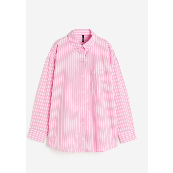 H&M Popelinowa koszula oversize - Długi rękaw - Długa - 1134735002 Różowy/Paski