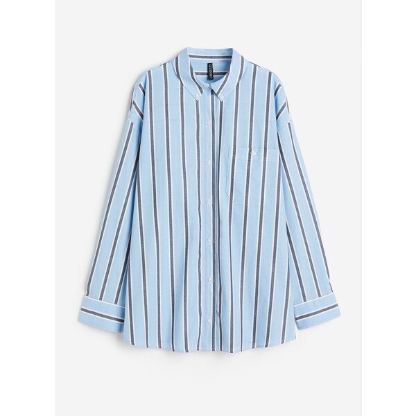 H&M Popelinowa koszula oversize - Długi rękaw - Długa - 1134735002 Jasnoniebieski/Paski